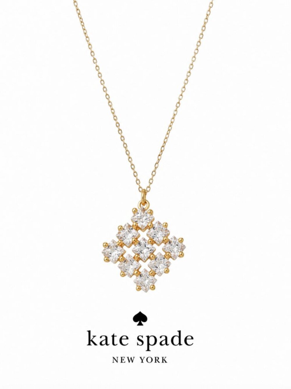 Kate Spade Crystal Pendant Necklace Gold Tone Clear Crystal Statement Necklace